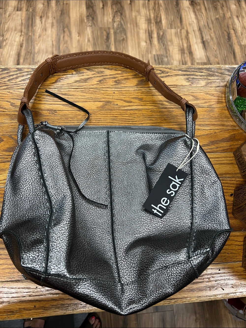 THE SAK | Los Feliz dark silver pebbled leather hand bag purse handbag tote